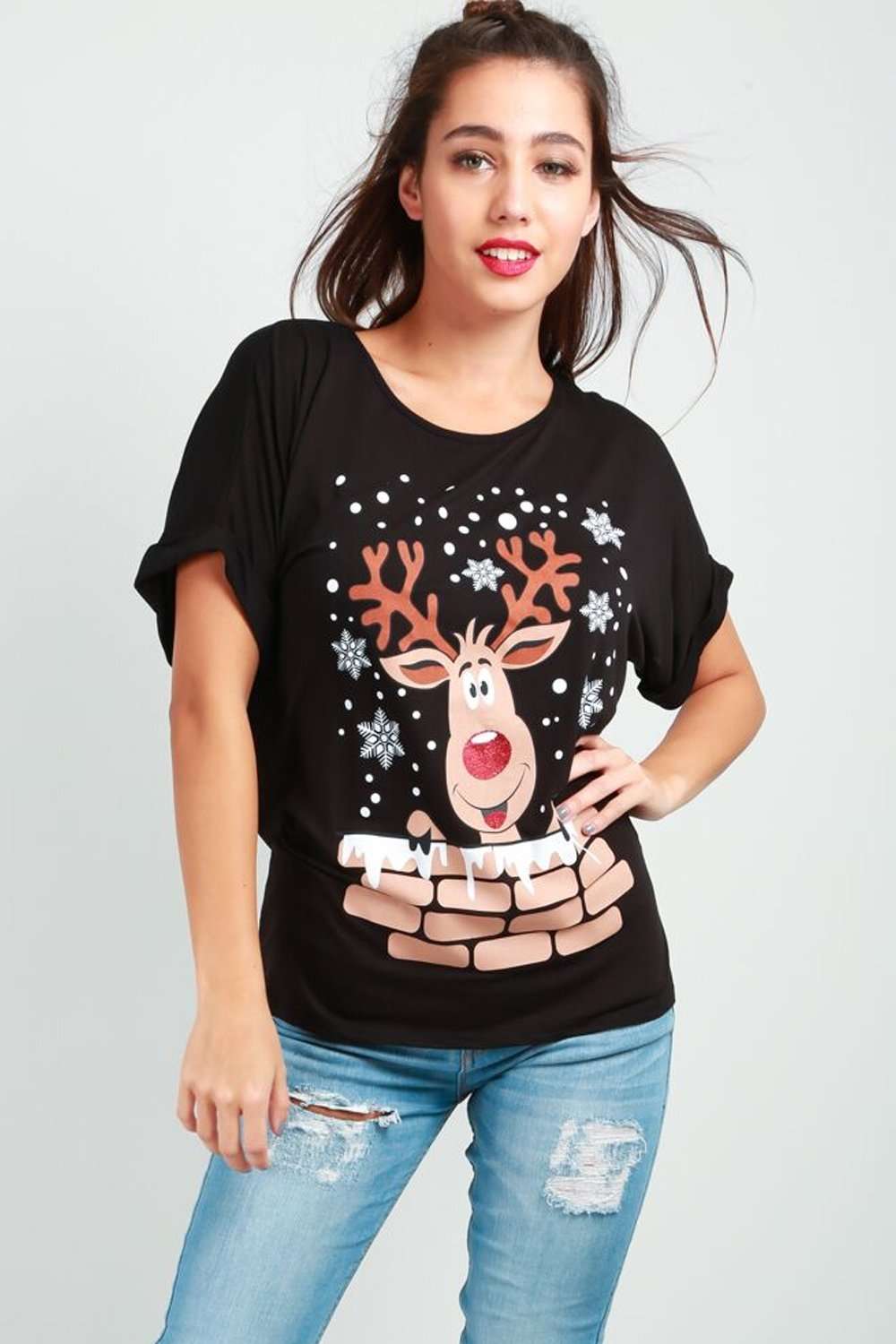 Reindeer Print Christmas Tshirt - bejealous-com