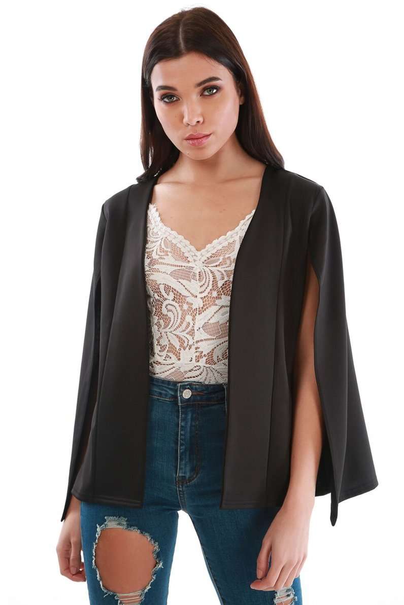 Renay Cape Sleeve Open Front Blazer Jacket - bejealous-com