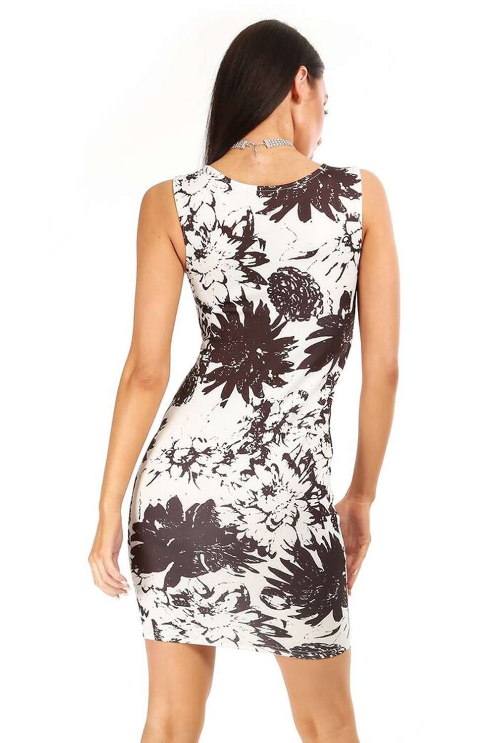 Rhianne Monochrome Floral Bodycon Mini Dress - bejealous-com
