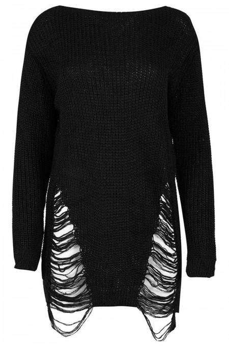 Ria Chunky Knit Oversized Ripped Jumper - bejealous-com