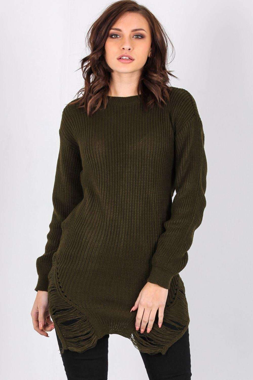 Ria Chunky Knit Oversized Ripped Jumper - bejealous-com