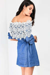 Rochelle Bardot Floral Lace Denim Mini Dress - bejealous-com