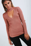 Ruby Choker Neck Metallic Knitted Jumper - bejealous-com