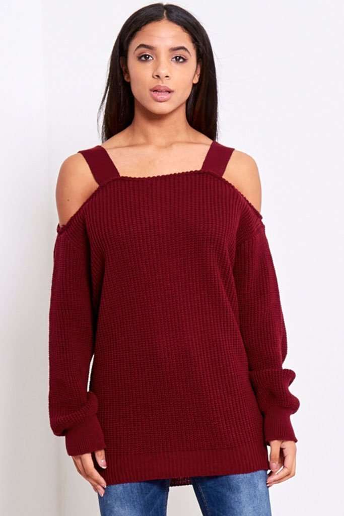 Saara Cold Shoulder Baggy Knitted Jumper - bejealous-com