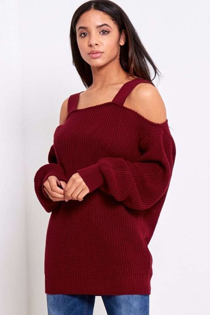 Saara Cold Shoulder Baggy Knitted Jumper - bejealous-com