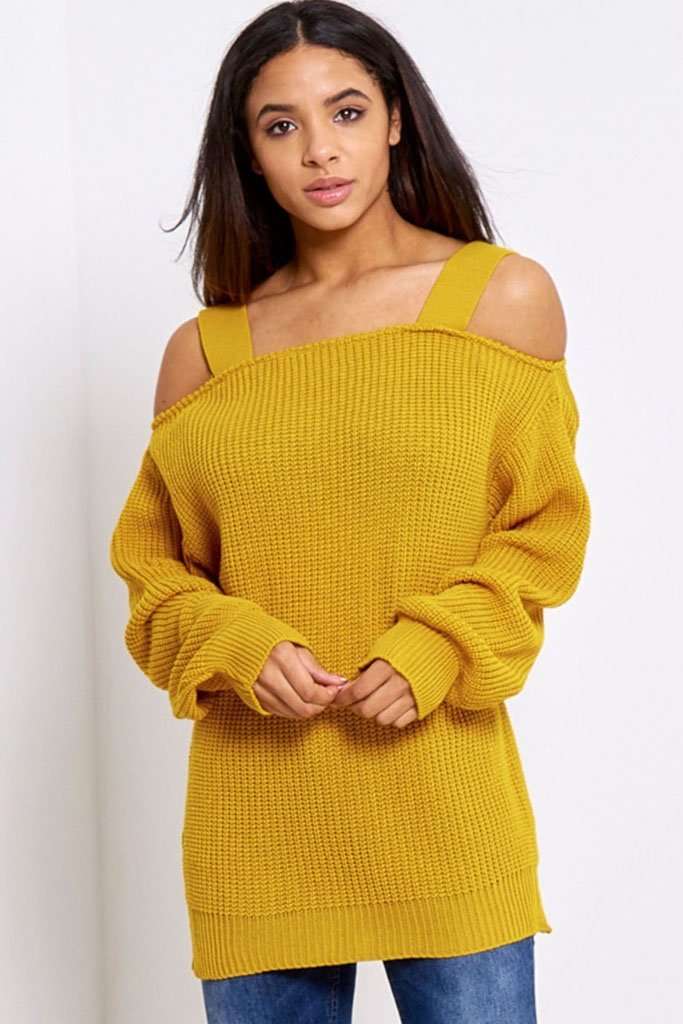 Saara Cold Shoulder Baggy Knitted Jumper - bejealous-com