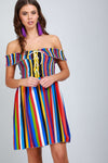 Sade Bardot Multicolour Striped Mini Dress - bejealous-com