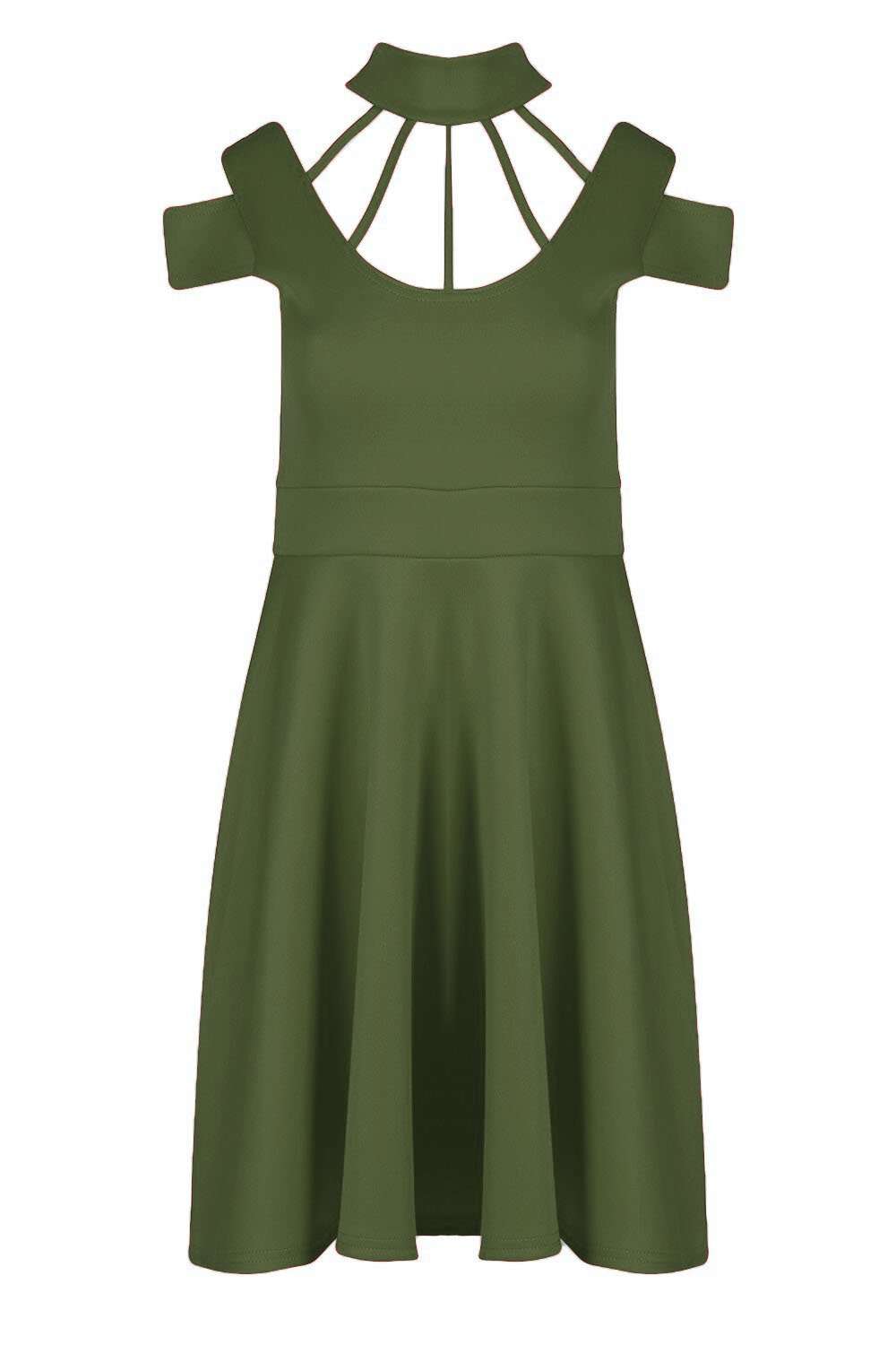 Sadie Caged Choker Neck Mini Skater Dress - bejealous-com