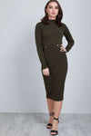 Sadie Long Sleeve Gold Button Bodycon Dress - bejealous-com