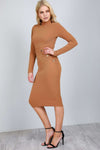 Sadie Long Sleeve Gold Button Bodycon Dress - bejealous-com