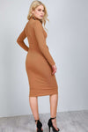 Sadie Long Sleeve Gold Button Bodycon Dress - bejealous-com