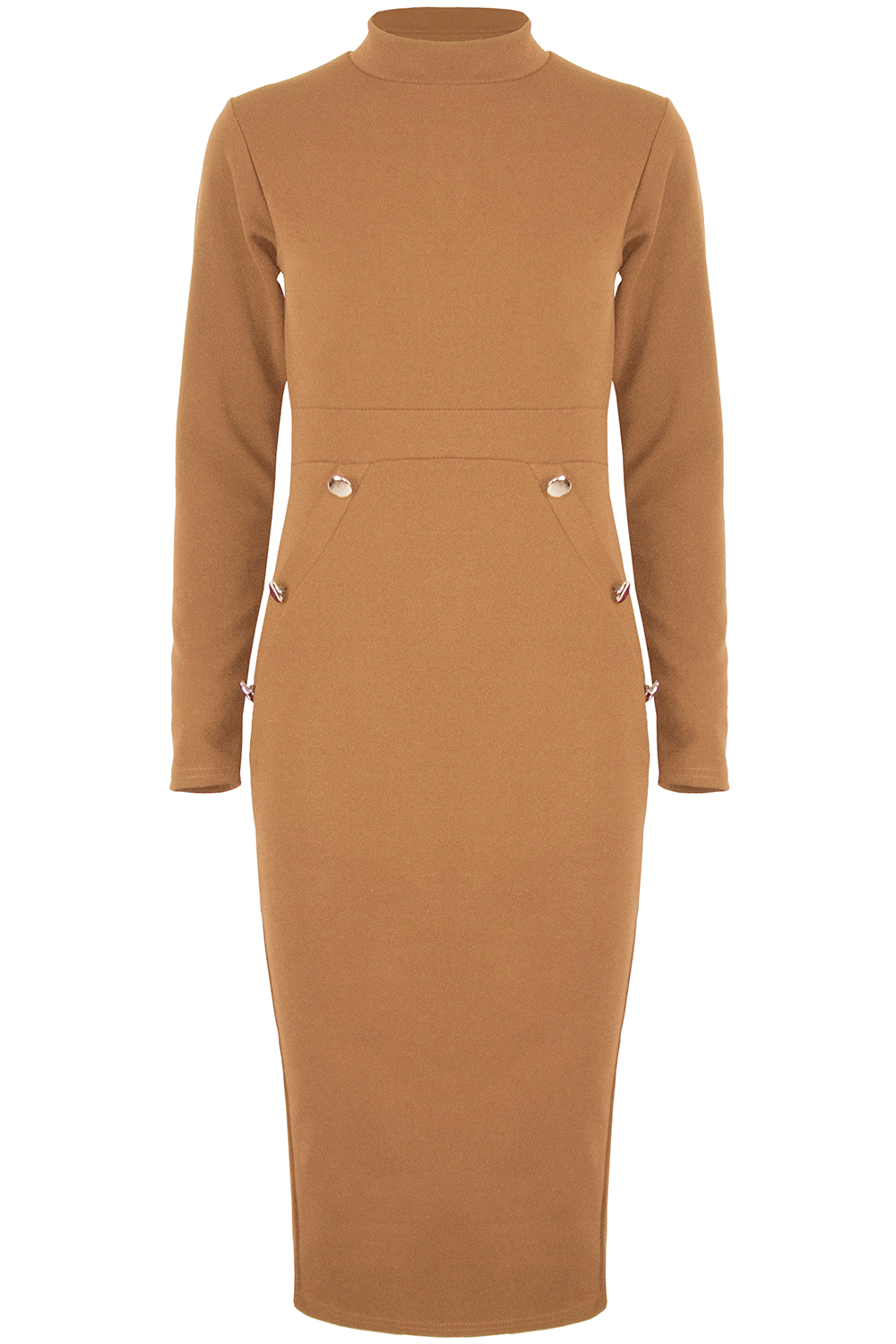 Sadie Long Sleeve Gold Button Bodycon Dress - bejealous-com