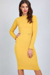 Sadie Long Sleeve Gold Button Bodycon Dress - bejealous-com