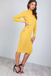 Sadie Long Sleeve Gold Button Bodycon Dress - bejealous-com