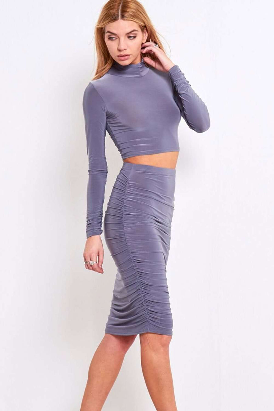 Sallie Long Sleeve Crop Top & Skirt Co Ord - bejealous-com