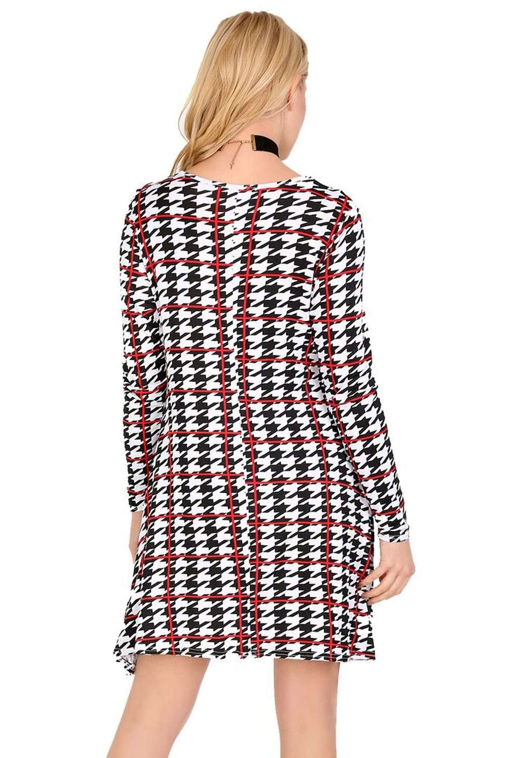 Sallie Long Sleeve Dog Tooth Mini Swing Dress - bejealous-com