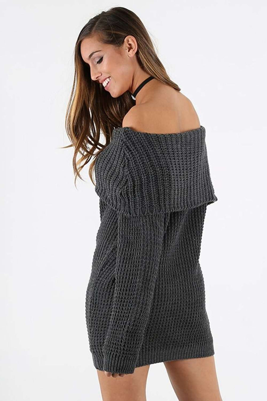 Off Shoulder Scallop Knit Jumper Dress - bejealous-com