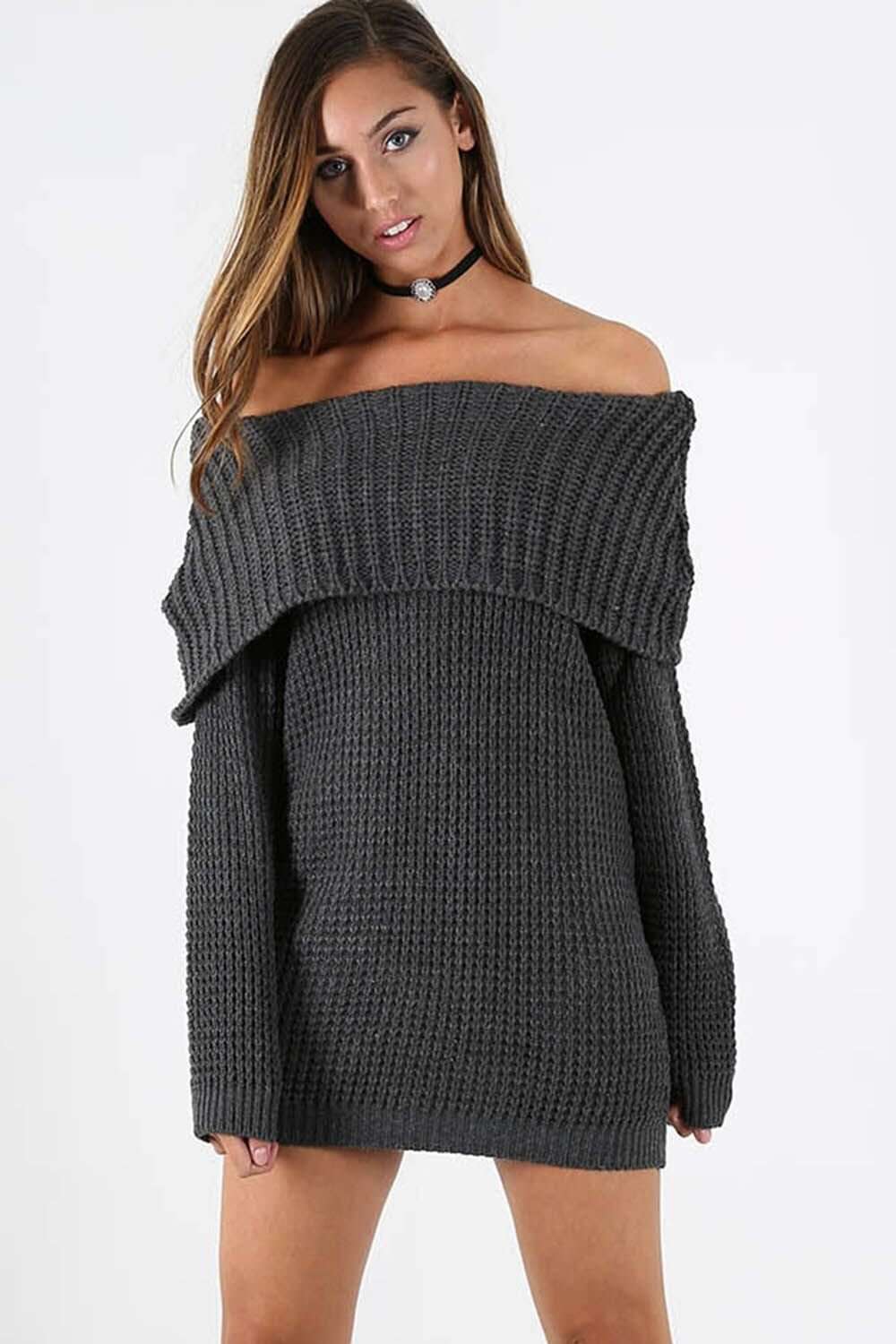 Sallie Off Shoulder Oversized Knitted Jumper Dress - bejealous-com