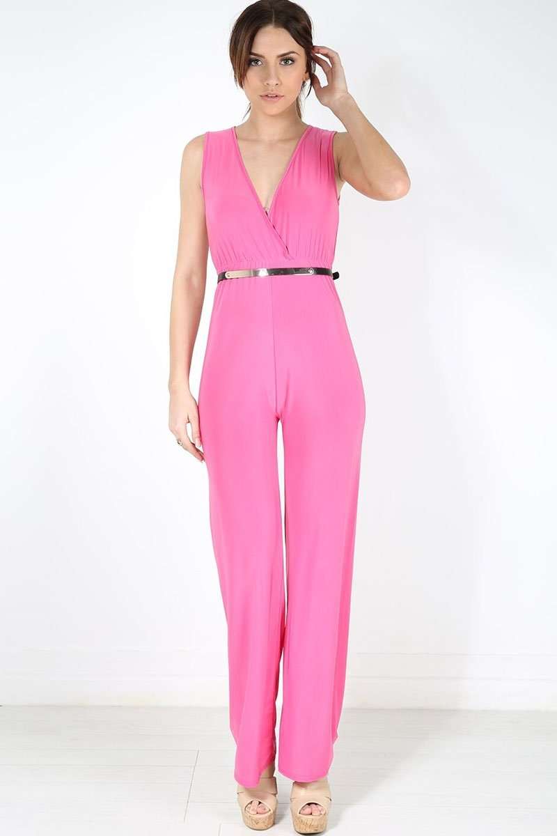 Sallie Plunge Neck Wide Leg Jumpsuit - bejealous-com