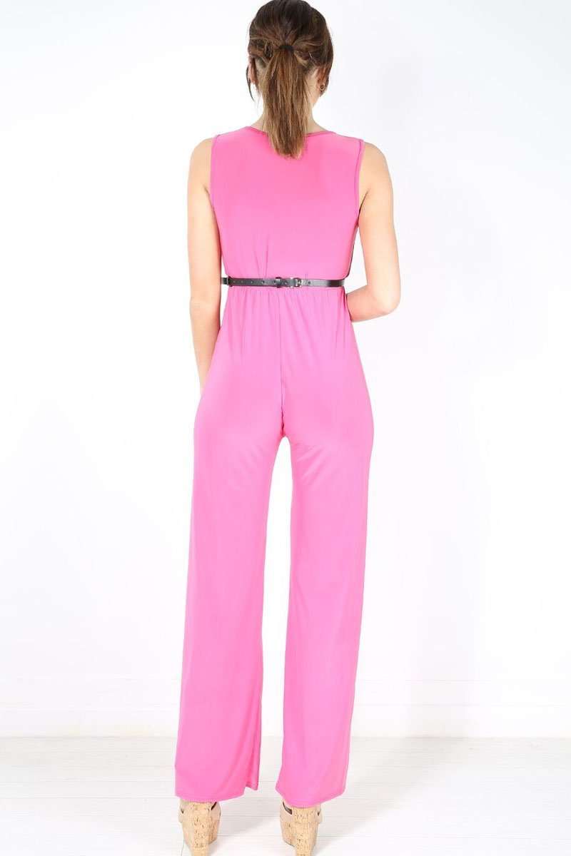 Sallie Plunge Neck Wide Leg Jumpsuit - bejealous-com