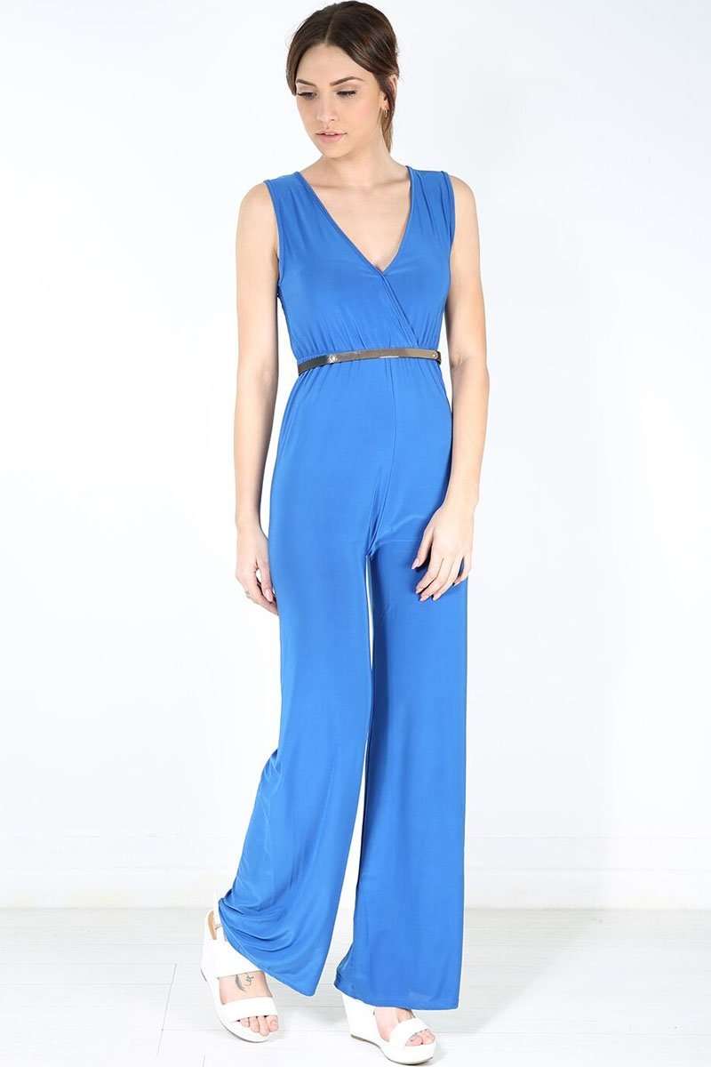 Sallie Plunge Neck Wide Leg Jumpsuit - bejealous-com