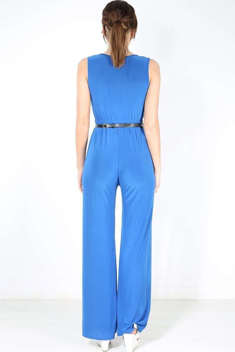 Sallie Plunge Neck Wide Leg Jumpsuit - bejealous-com