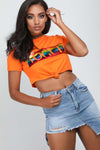 Black Vogue Print Rainbow Tie Front Crop Top - bejealous-com