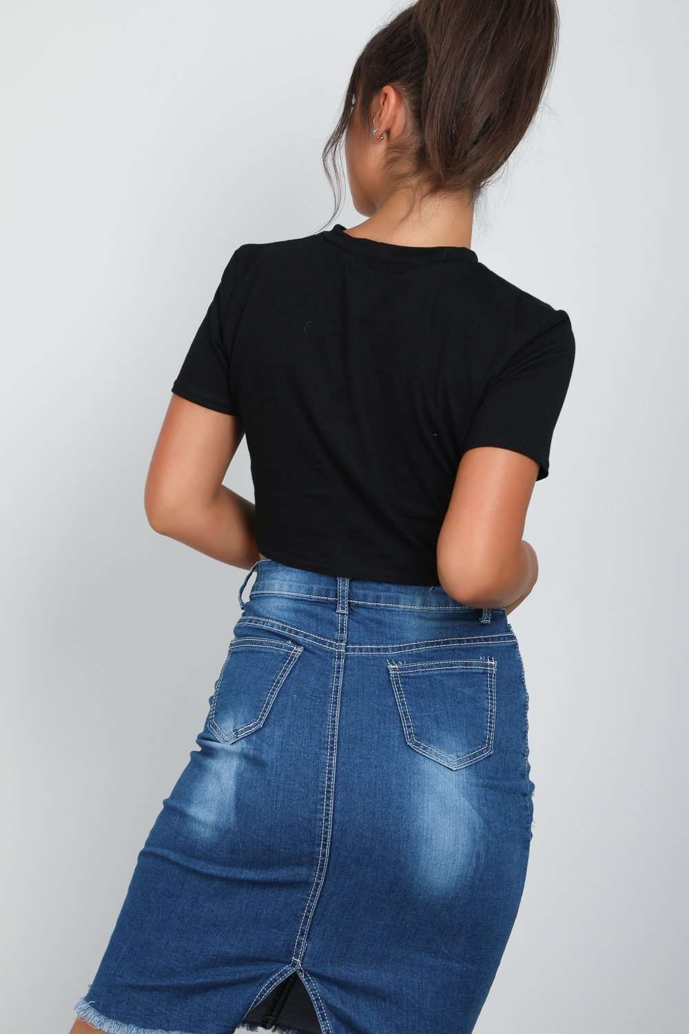Black Vogue Print Rainbow Tie Front Crop Top - bejealous-com