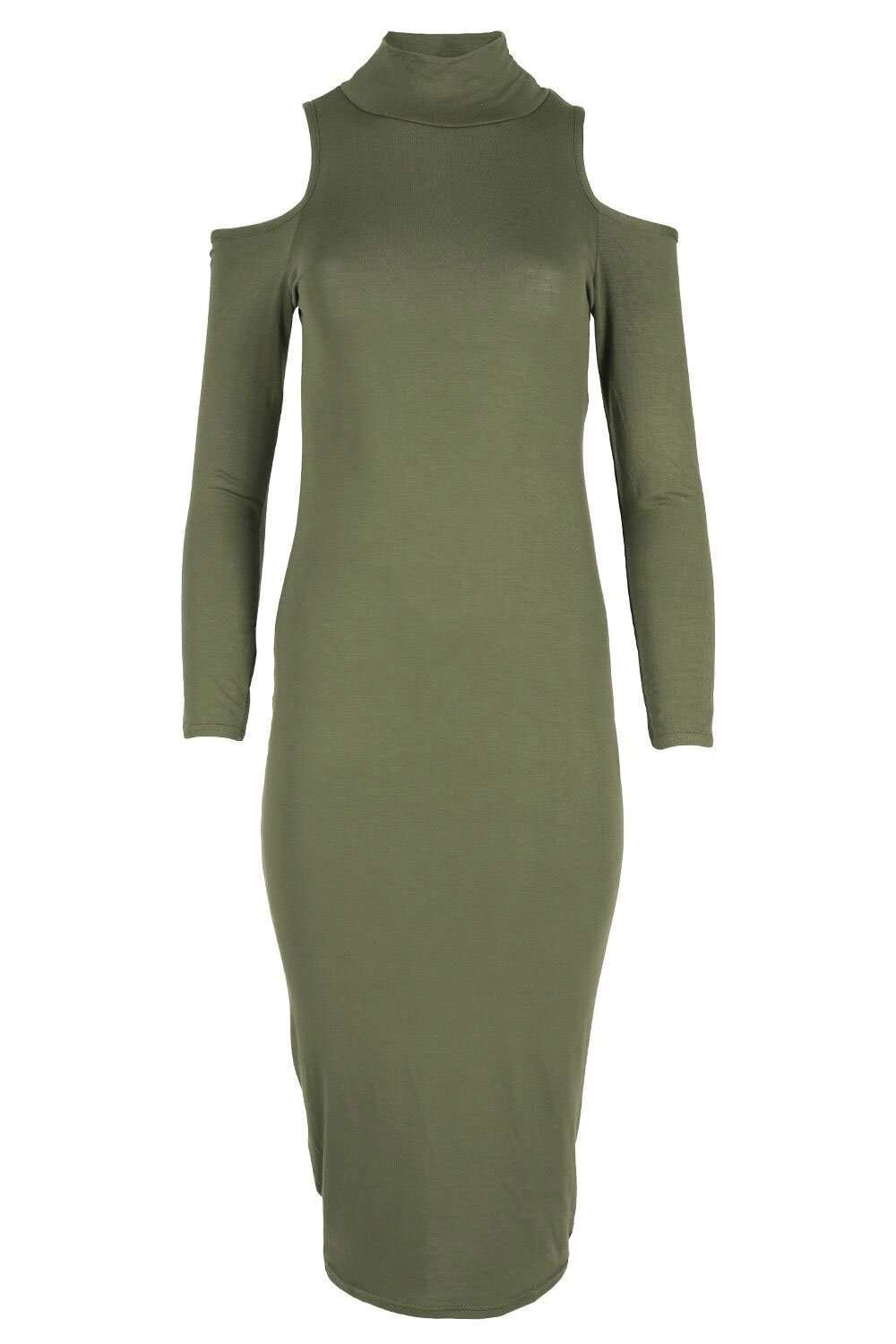 Sally Cold Shoulder Midi Bodycon Dress - bejealous-com