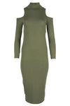 Sally Cold Shoulder Midi Bodycon Dress - bejealous-com