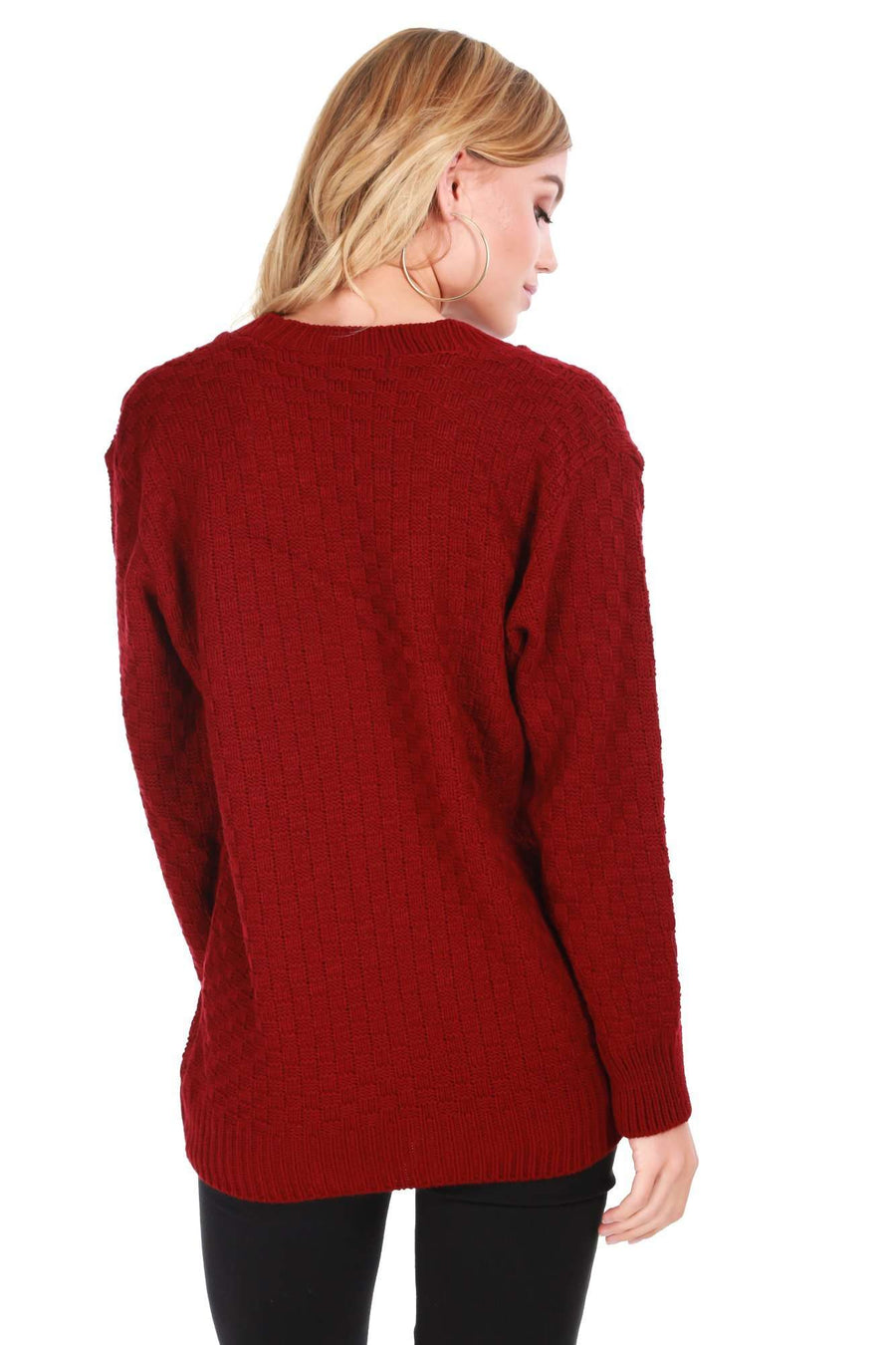 Long Sleeve Burgundy Cable Knit Jumper - bejealous-com