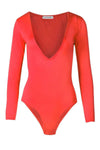 Samantha Long Sleeve Plain V Neck Bodysuit - bejealous-com