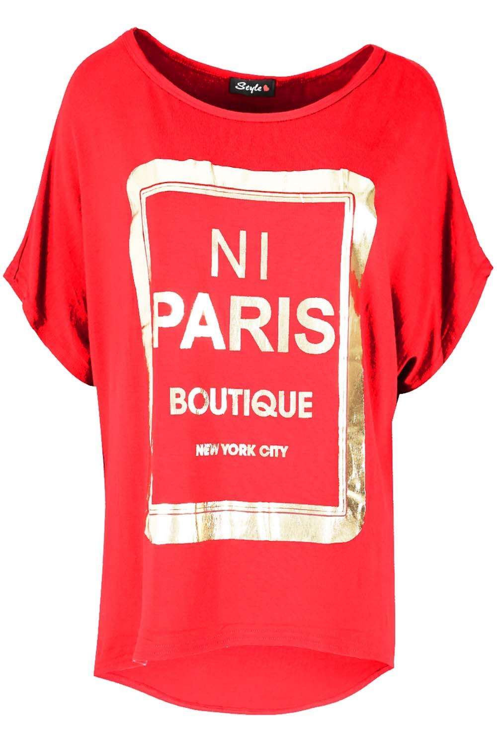 Sammi Gold Foil Paris Slogan Baggy Top - bejealous-com