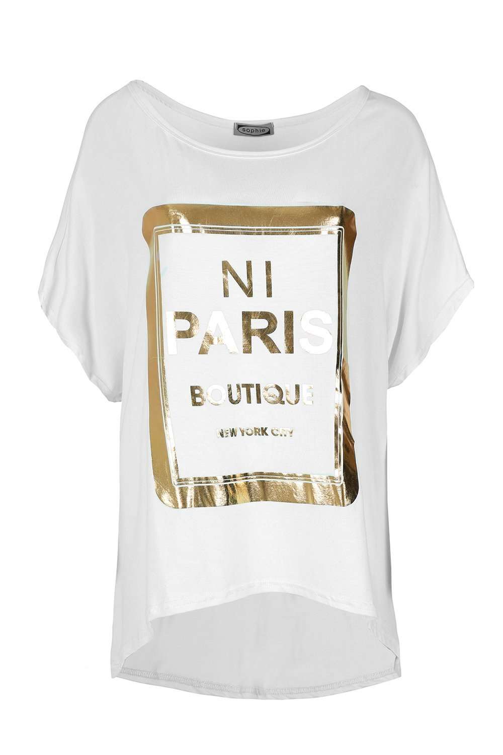 Sammi Gold Foil Paris Slogan Baggy Top - bejealous-com