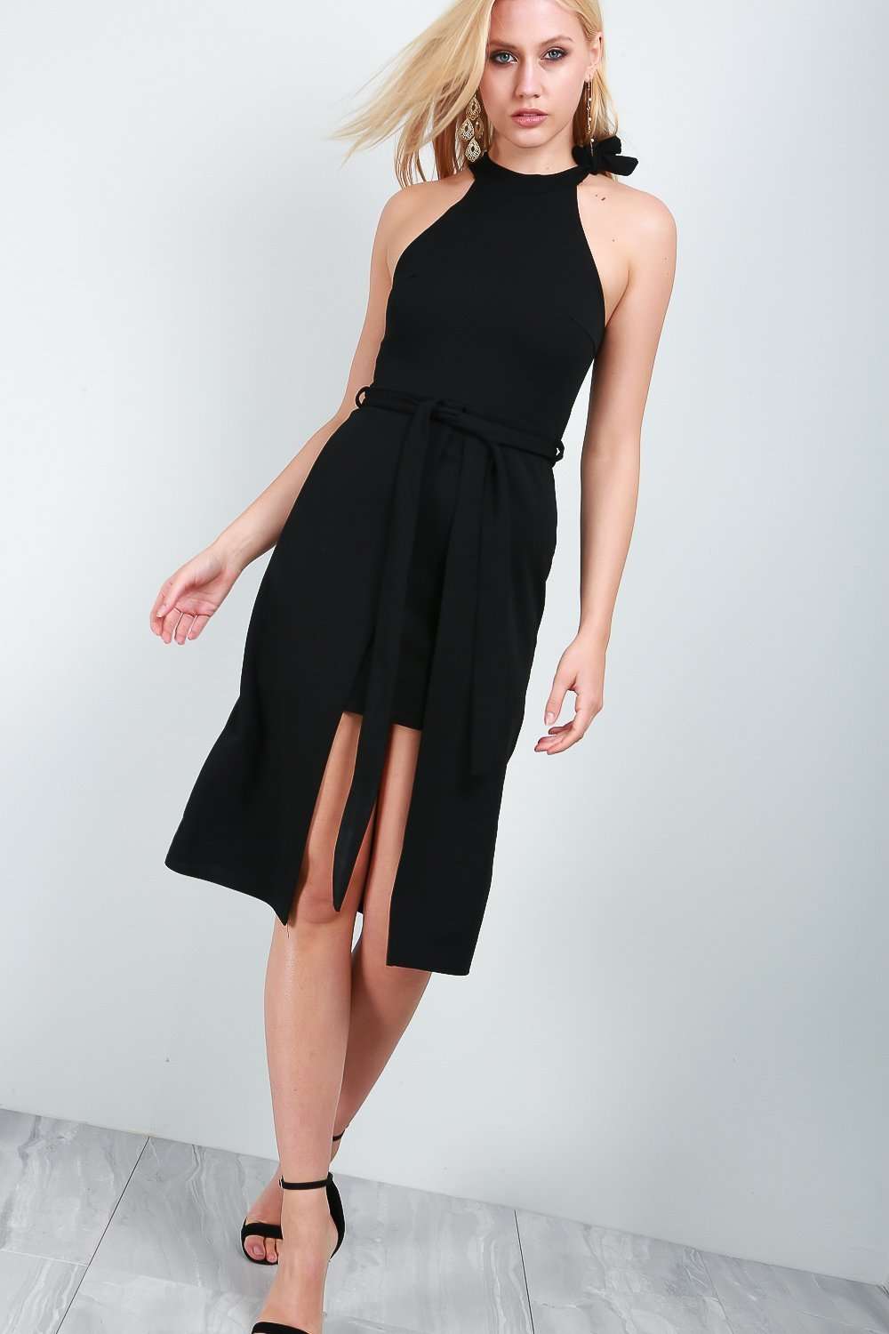 Sammie Tie Waist Halterneck Midi Dress - bejealous-com