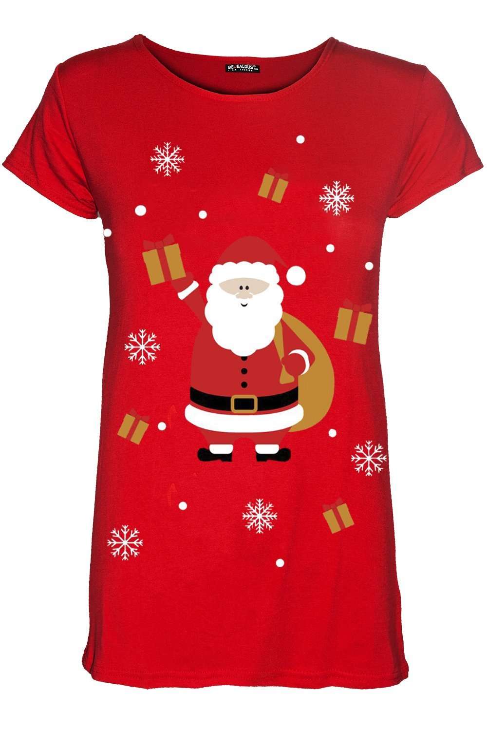 Santa Christmas Print Cap Sleeve Baggy Tshirt - bejealous-com
