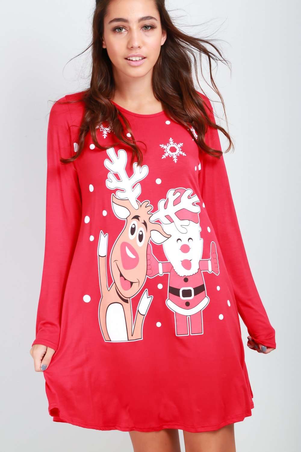 Santa Christmas Print Swing Dress - bejealous-com