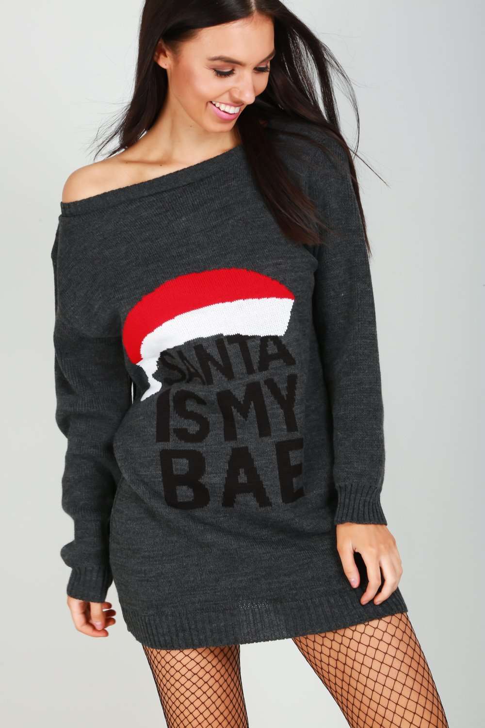 Santa Is My Bae Slogan Knitted Jumper Dress - bejealous-com