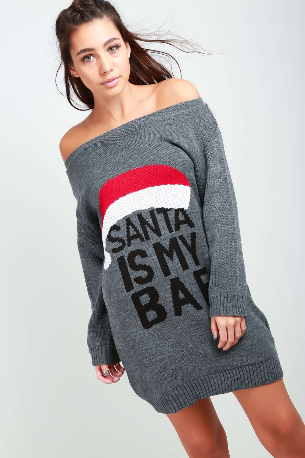 Santa Is My Bae Slogan Knitted Jumper Dress - bejealous-com
