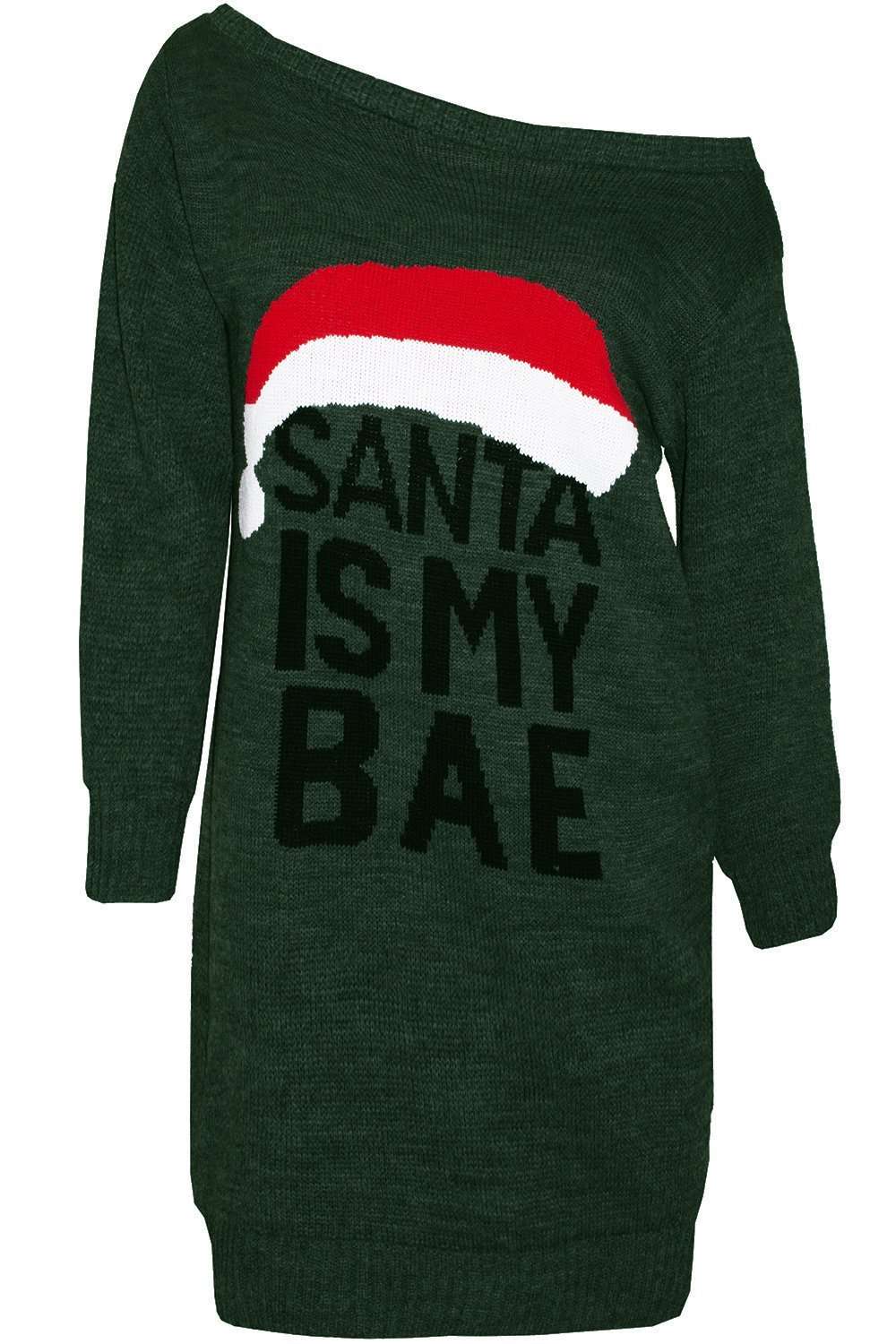 Santa Is My Bae Slogan Knitted Jumper Dress - bejealous-com