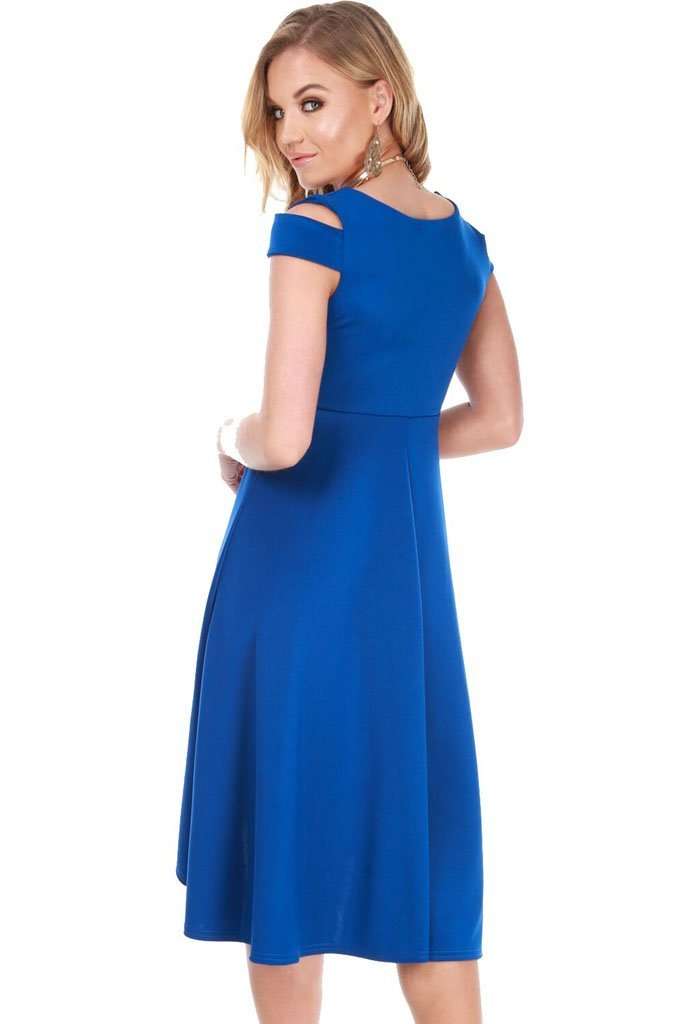 Sara Cold Shoulder Midi Skater Dress - bejealous-com
