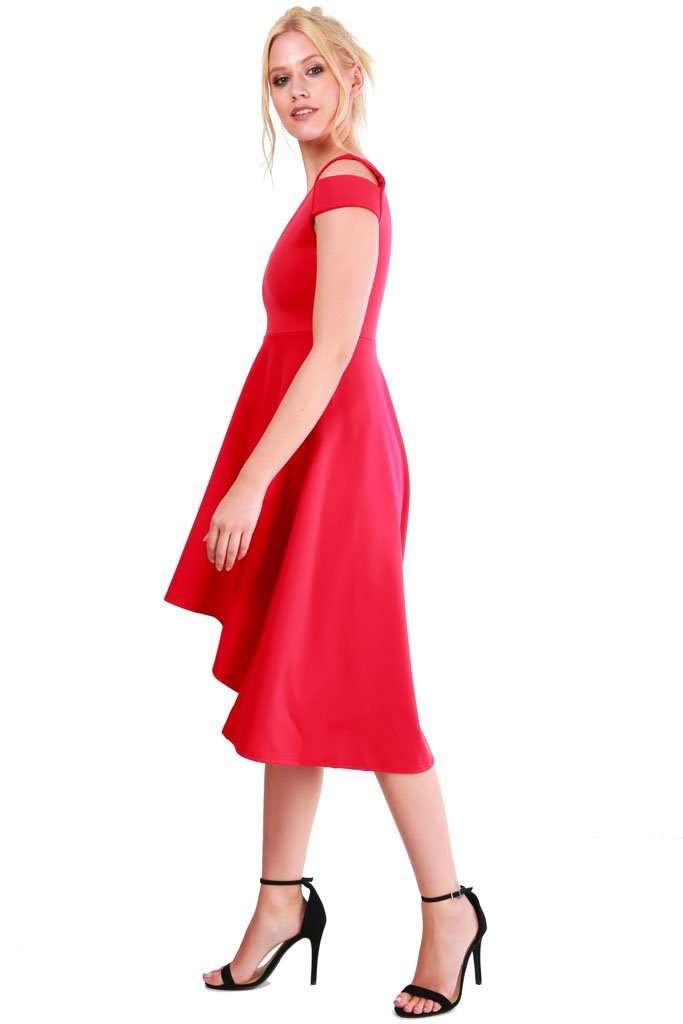 Sara Cold Shoulder Midi Skater Dress - bejealous-com