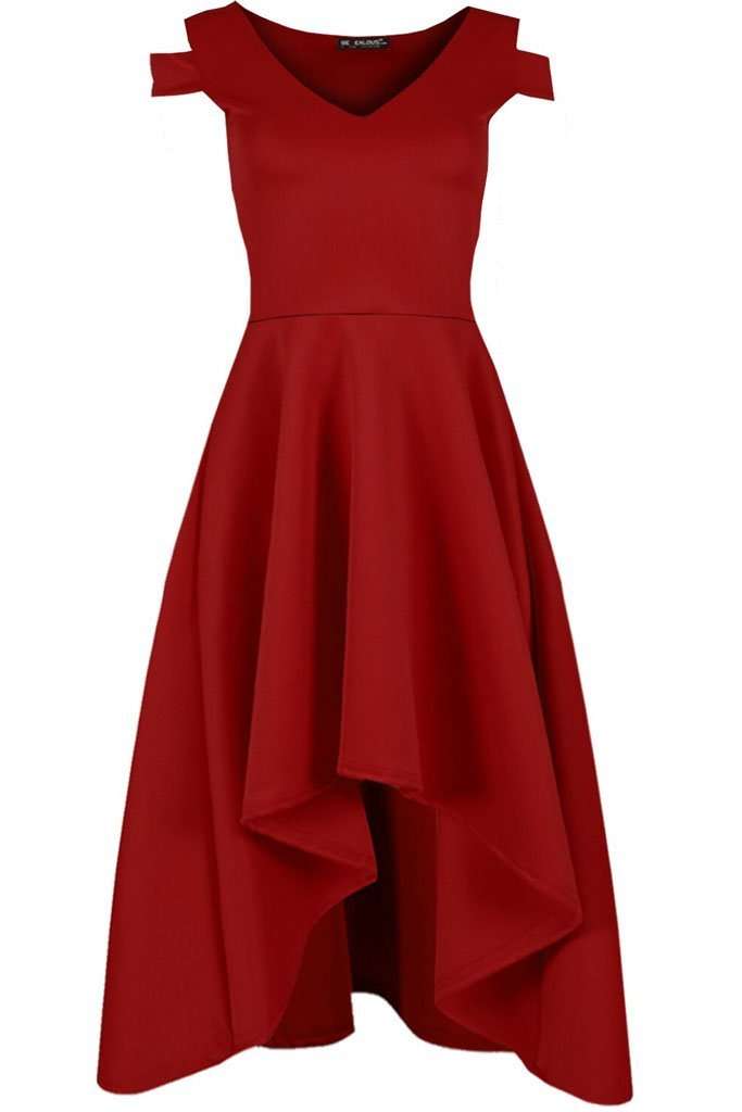 Sara Cold Shoulder Midi Skater Dress - bejealous-com