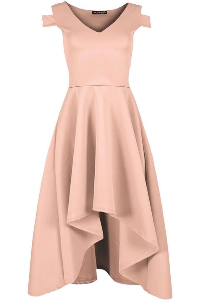 Sara Cold Shoulder Midi Skater Dress - bejealous-com