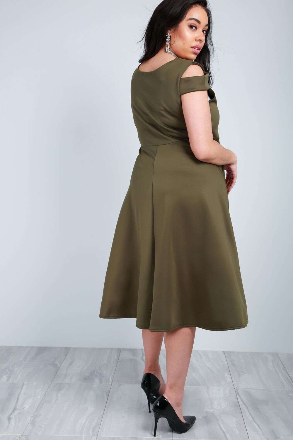 Sara Cold Shoulder Midi Swing Dress - bejealous-com