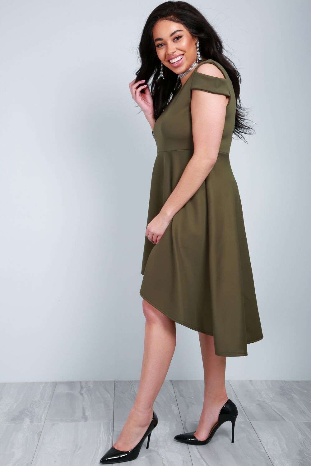 Sara Cold Shoulder Midi Swing Dress - bejealous-com