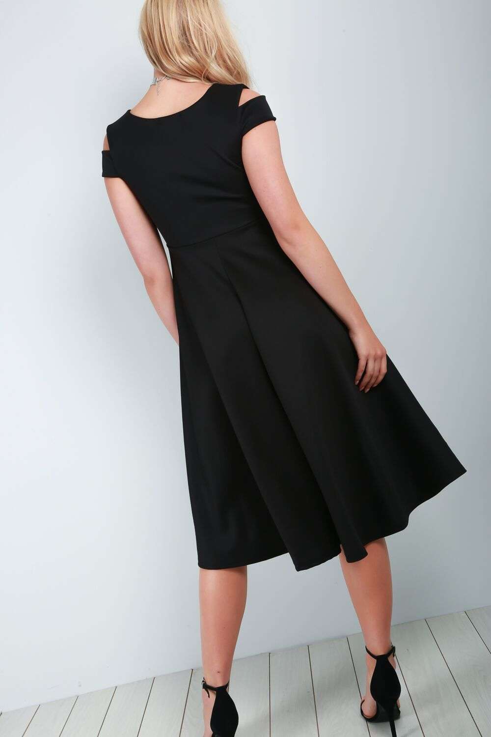 Sara Cold Shoulder Midi Swing Dress - bejealous-com