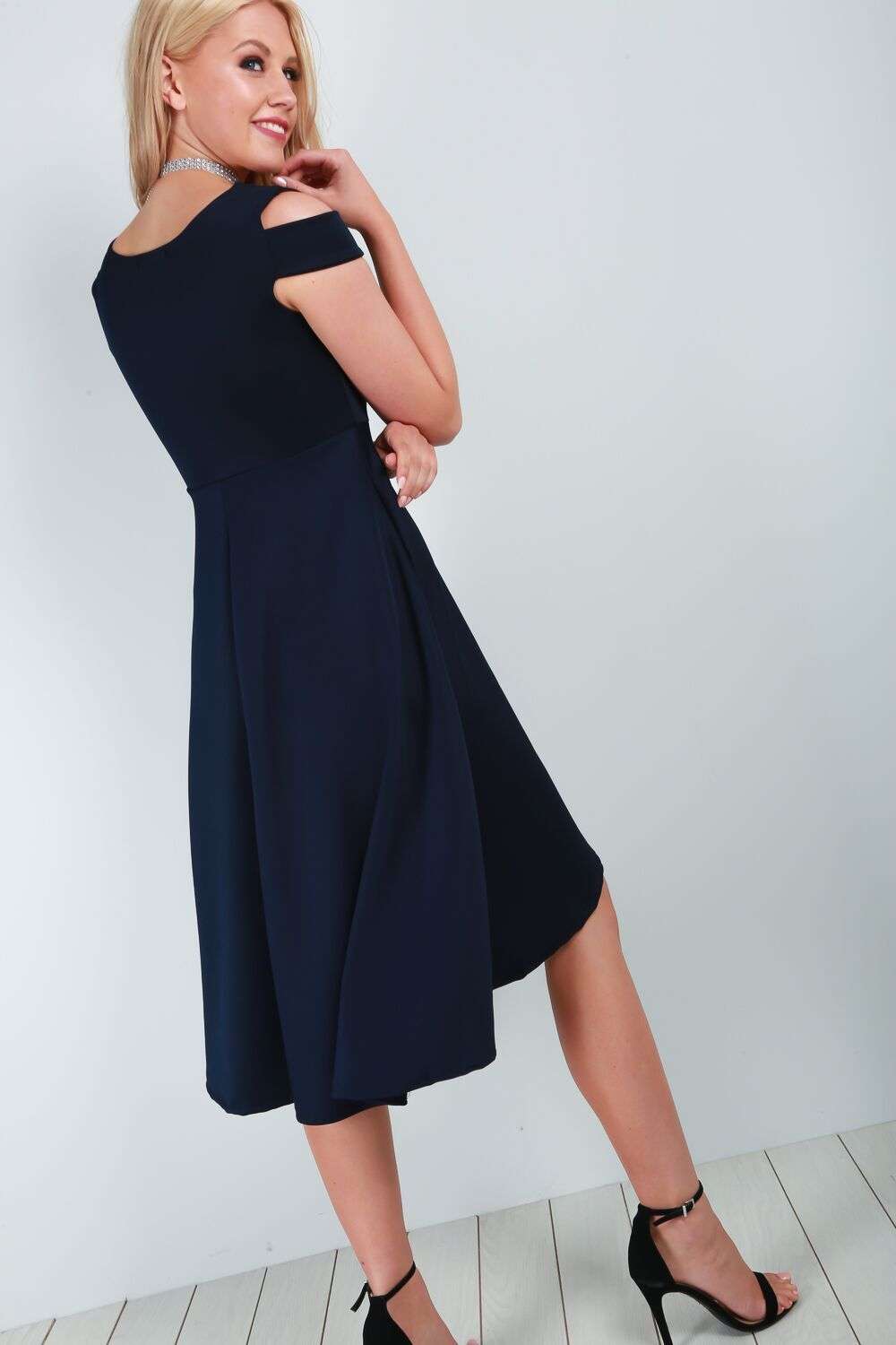 Sara Cold Shoulder Midi Swing Dress - bejealous-com