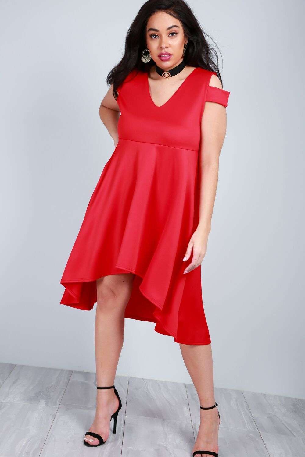 Sara Cold Shoulder Midi Swing Dress - bejealous-com