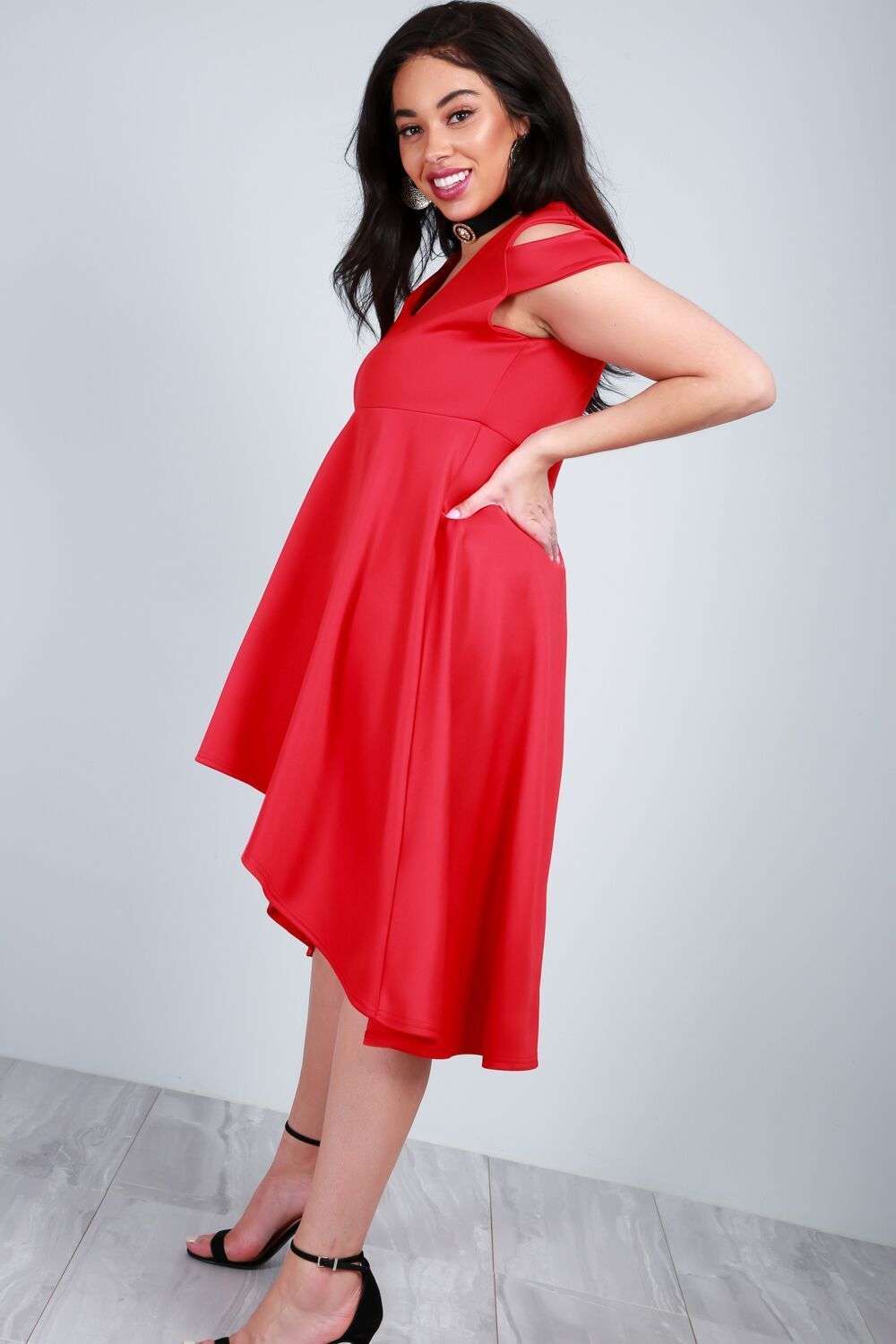 Sara Cold Shoulder Midi Swing Dress - bejealous-com
